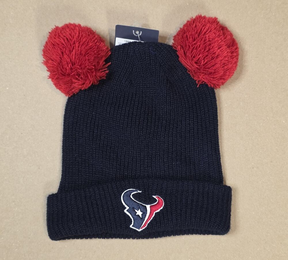 Women's Fanatics Navy Houston Texans Double Pom Cuffed Knit Hat NWT OSFA New